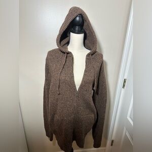 Vtg 90s Men's LL Bean Brown Lamb's Wool Full Zip Sweater Lg Tall Bomber Style